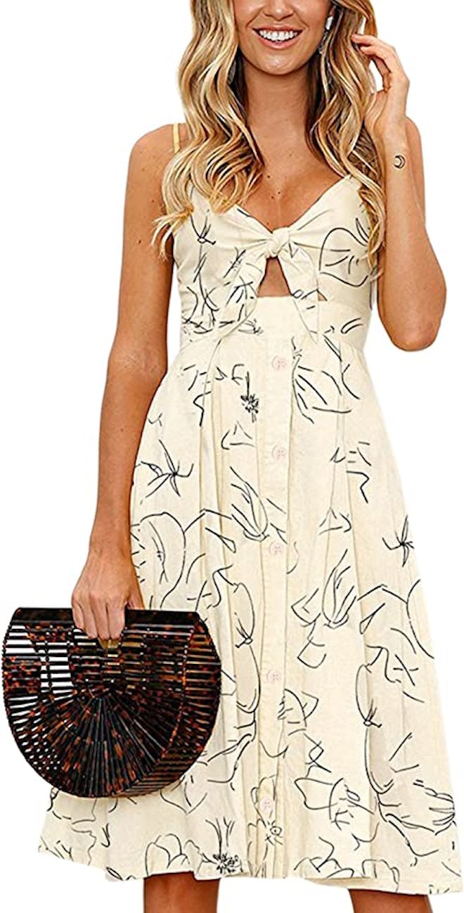 ECOWISH Tie Front Midi Dress