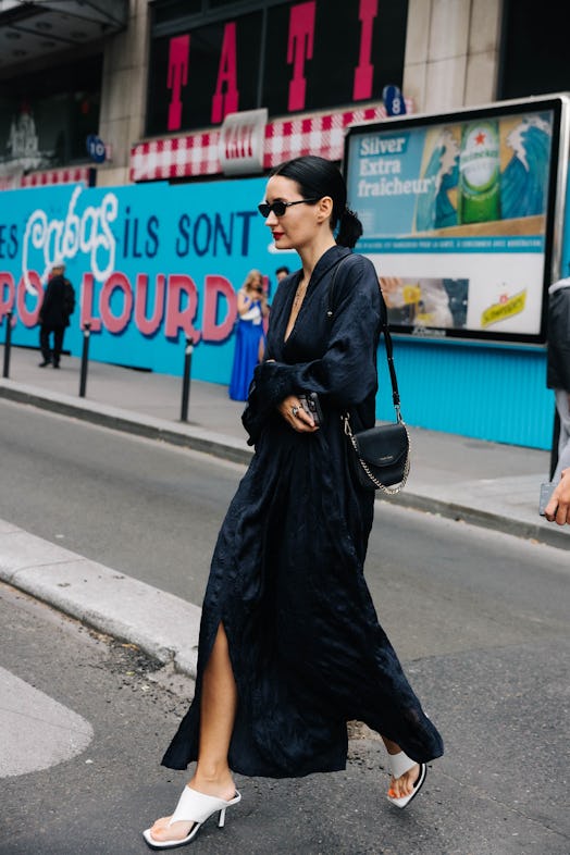 blue dress paris couture week street style 2022