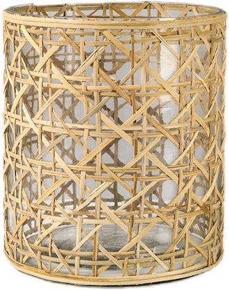 Saigon Cane Wrapped Glass Hurricane Candle Holder
