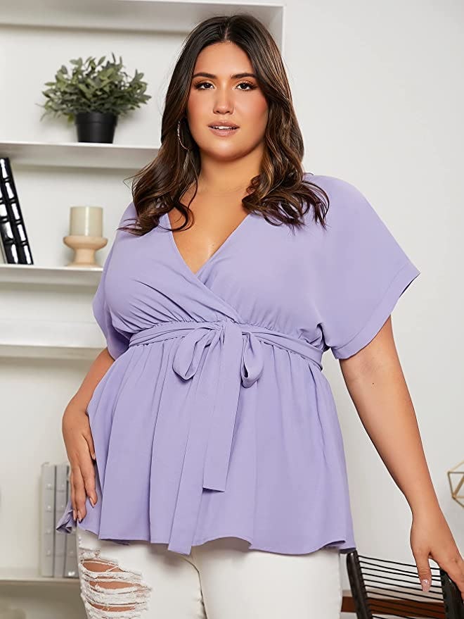 Romwe Tie Peplum Wrap Blouse