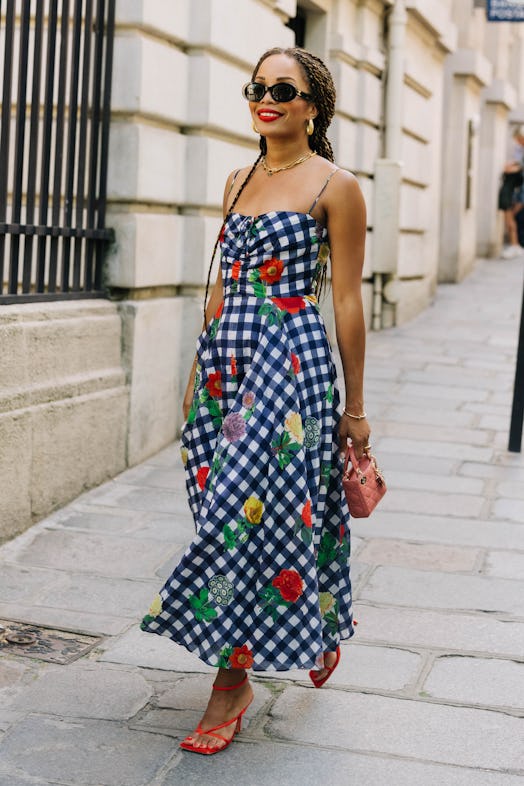 plaid sundress street style paris couture week 2022