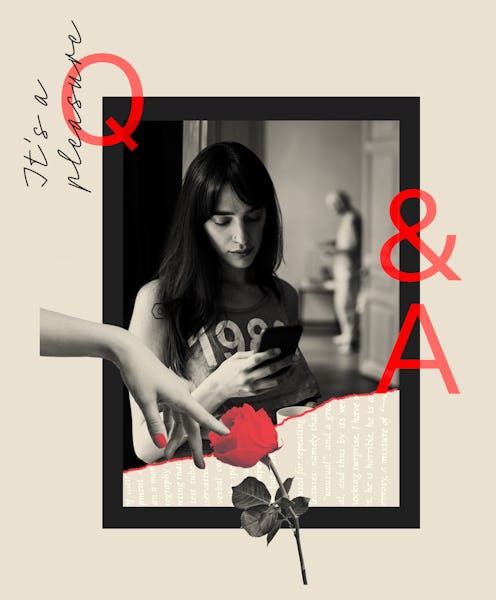 Collage of a sad girl on her phone next to Q&A sign