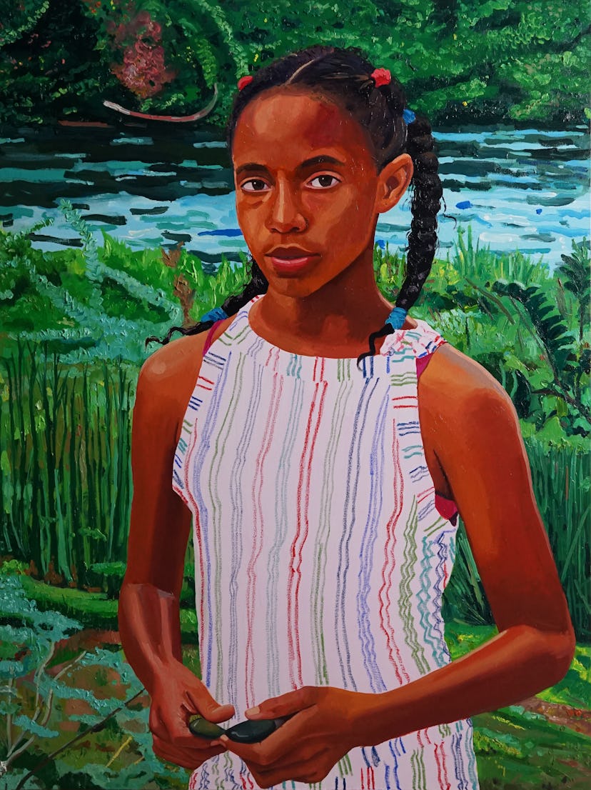 A painting by Raelis Vasquez entitled, "The Perfect Stone".