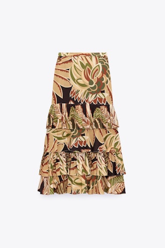 Zara ruffled printed maxi skirt