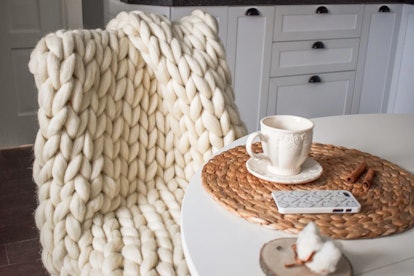 ShepsWool Chunky Knit Blanket in White