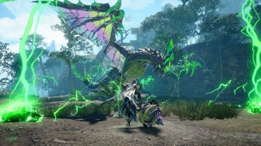 A character using the dual blades build on a dragon in the monster hunter rise expansion sunbreak