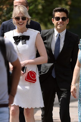 Rami Malek and Lucy Boynton wearing sunglasses at Wimbledon