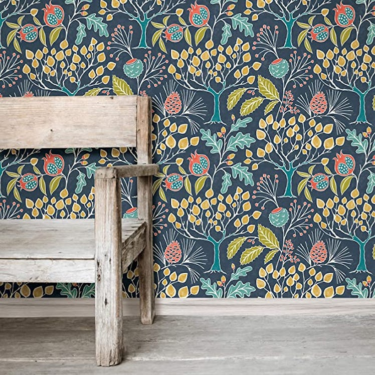 NuWallpaper Groovy Garden Navy Peel & Stick Wallpaper