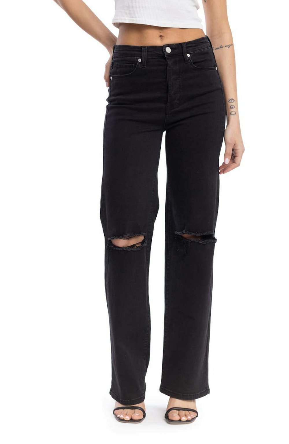 Franklin Distressed High Waist Wide Leg Jeans