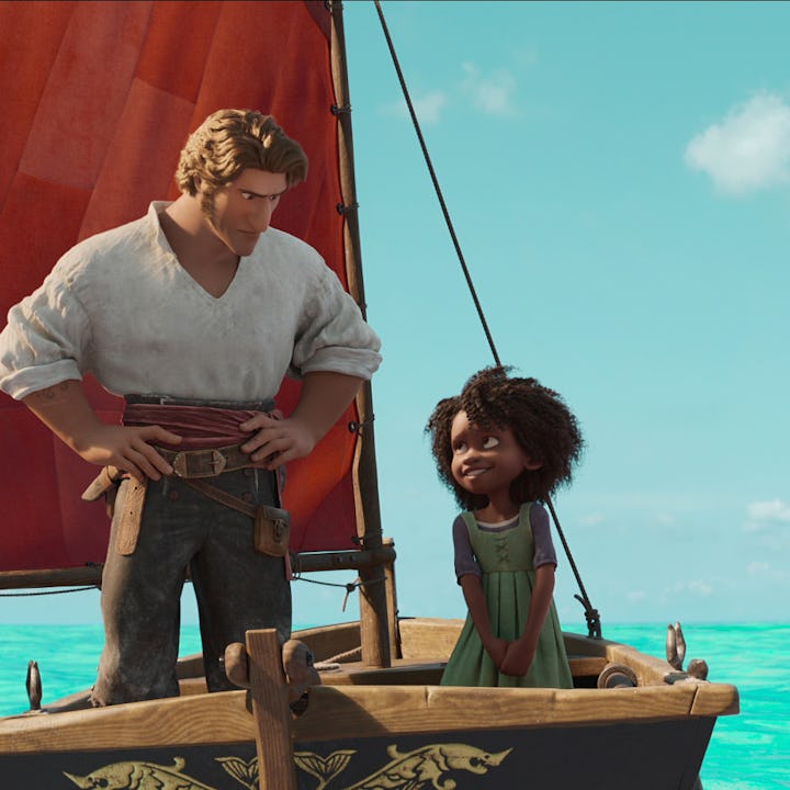 Karl Urban as Jacob Holland and Zaris-Angel Hator as Maisie Brumble in Netflix's 'The Sea Beast.'