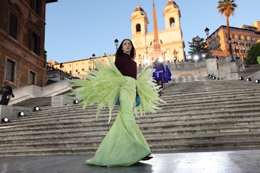 A model in Valentino Couture at the end of the catwalk on Rome's Spanish Steps