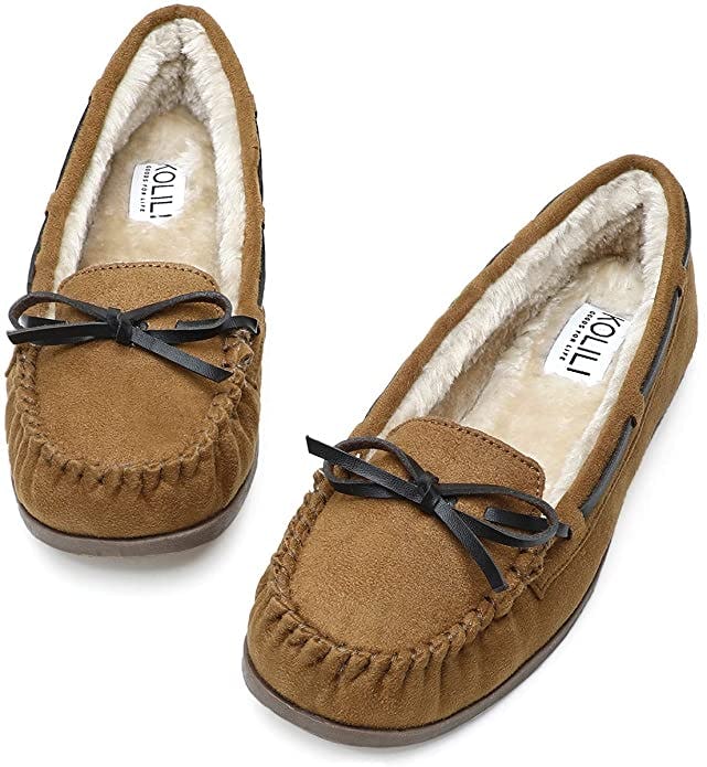 KOLILI Faux Fur Moccasin Loafers