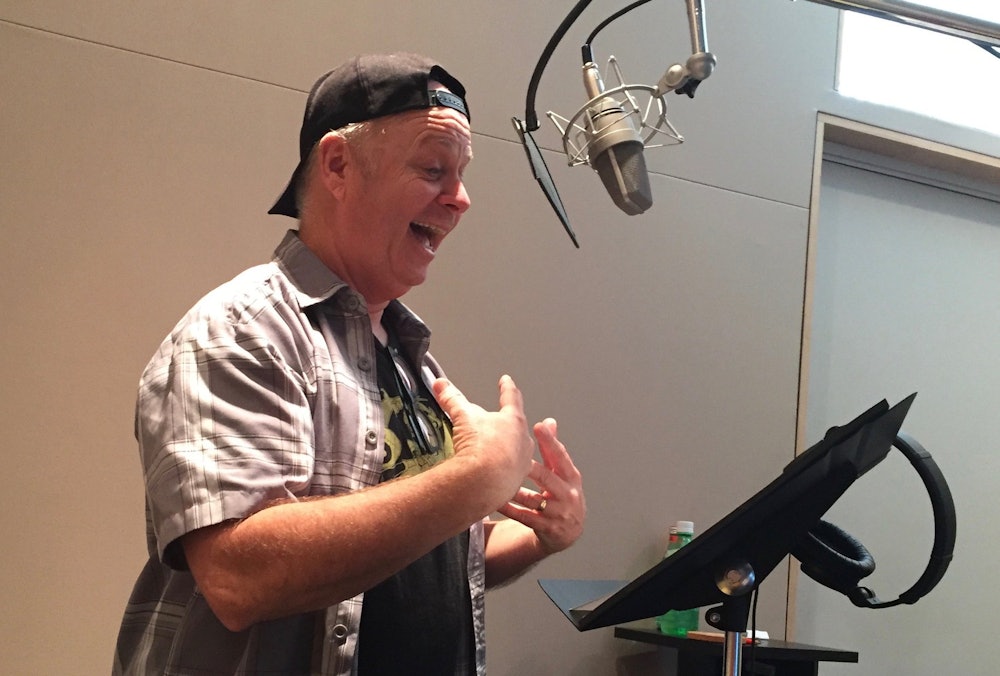 IMAGE Ken Mitchroney recording voices for Mighty Magiswords in 2016 — courtesy of Ken Mitchroney.