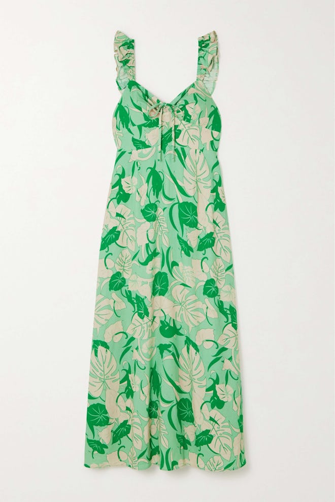 Cecile Ruffled Printed Linen-Blend Midi Dress rixo