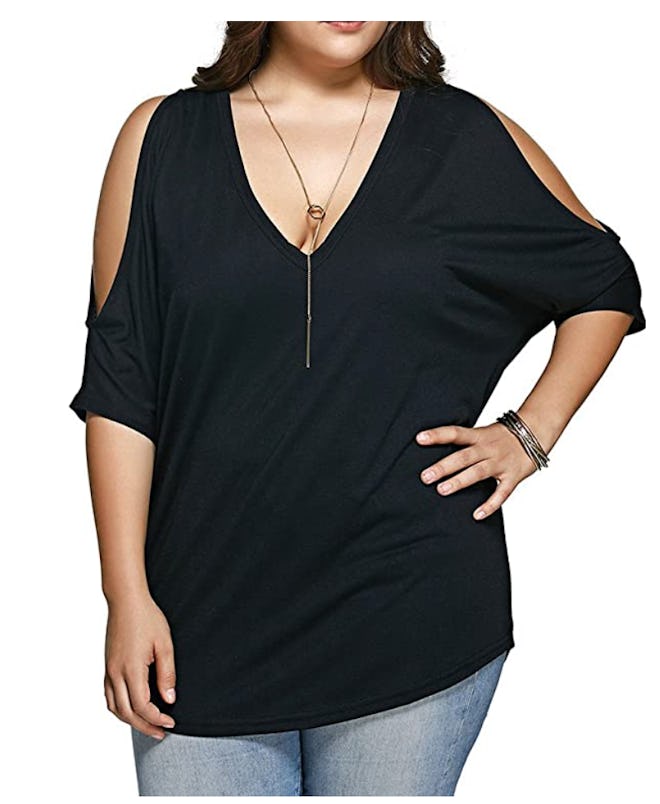 ALLEGRACE Plus Size Cold Shoulder Top