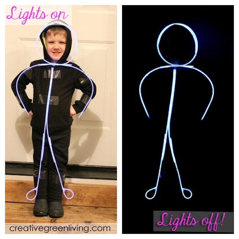 DIY glow in the dark stick figure costume for kids