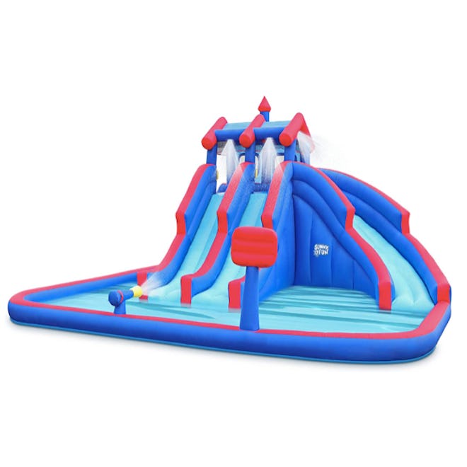 The Sunny & Fun Mega Sport Inflatable Water Triple Slide is a deluxe option with three slides, a lou...