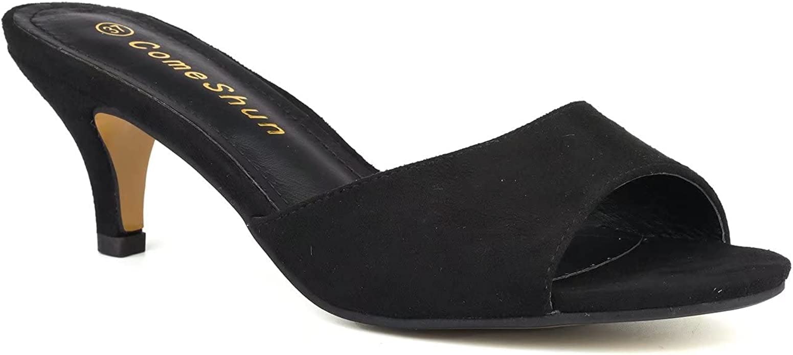 ComeShun Kitten Heel Mule Sandals