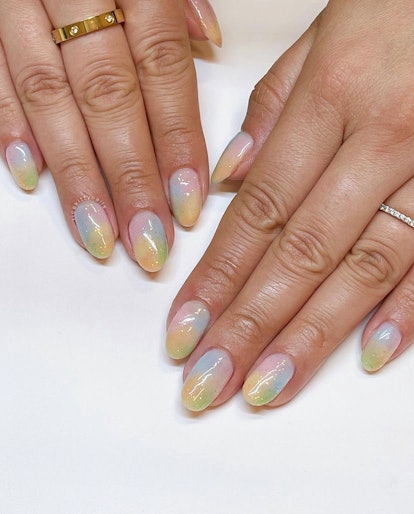 pastel watercolor nails with glitter
