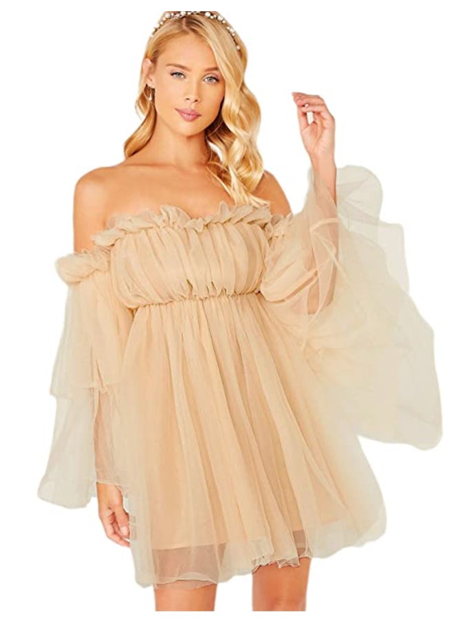 Romwe Off Shoulder Ruffle Mini Dress