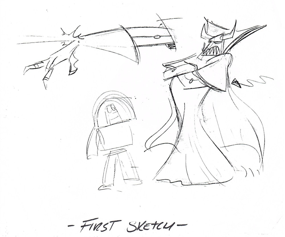 IMAGE The very first drawing of Emperor Zurg, drawn by Ken Mitchroney (Buzz sketch by Ash Brannon) —...
