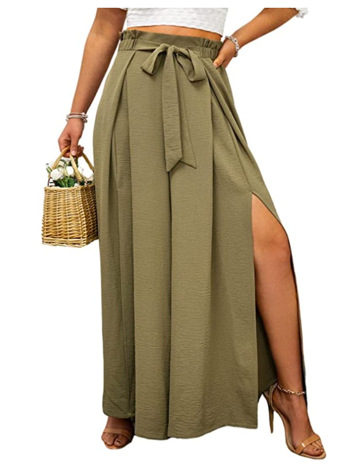 Simplee Split High Waisted Belted Flowy Pants