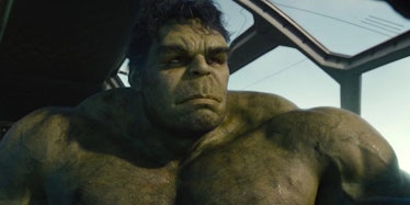 The Hulk sits in a Quinjet at the end of Avengers: Age of Ultron