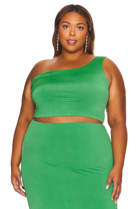 Remi x Revolve, Revolve's first plus-size collection features the Lauren One Shoulder Top