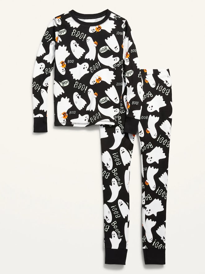 Halloween pajamas for kids 2022 are extra cute with little ghosts all over.