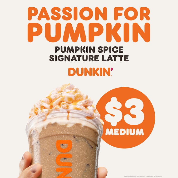 Dunkin’s $3 Pumpkin Spice Latte and Pumpkin Cream Cold Brew Deal is fall-tastic.