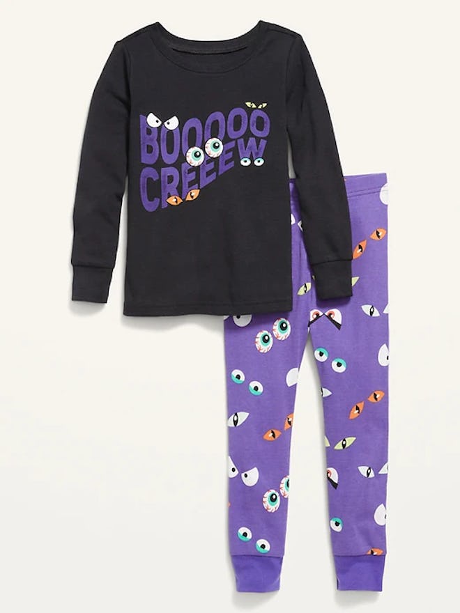 Halloween pajamas for kids with black and purple designs are gender neutral and perfect to match sib...