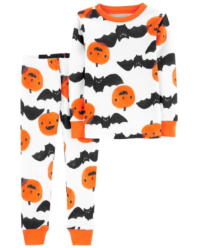 Kids' Halloween pajamas are here in bat and pumpkin prints.