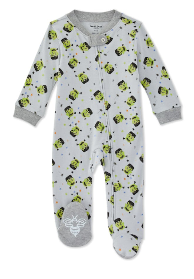 Baby Halloween pajamas should be cute and comfy, like this pair with a Frankenstein pattern.