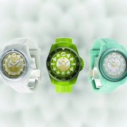 Gucci bio-based Dive watches in white, green, and aquamarine