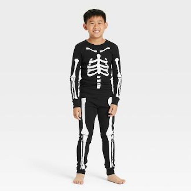 Skeleton Halloween pajamas for kids are fun and festive.