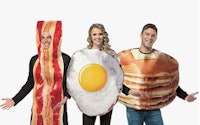 trio costumes of bacon, eggs, and pancakes is a great trio halloween costume idea