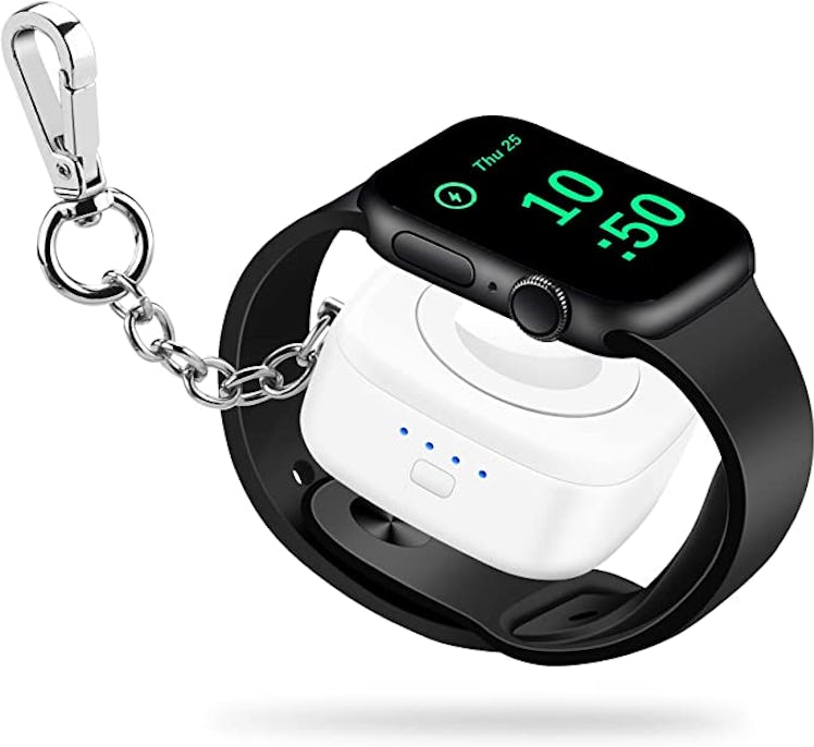 This portable Apple Watch charger has a keychain and buil-in battery pack. 