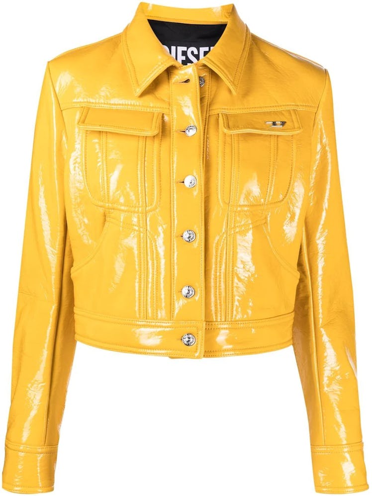 Diesel yellow vinyl trucker jacket