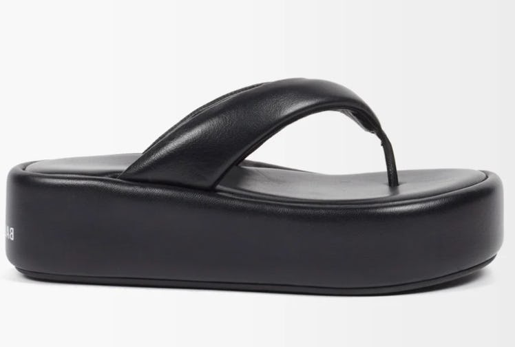 Rise Padded-Leather Flatform Flip Flops