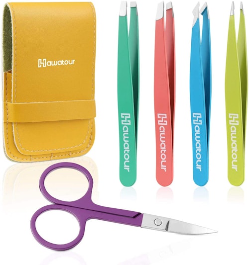 HAWATOUR Tweezers and Scissor Set with Case