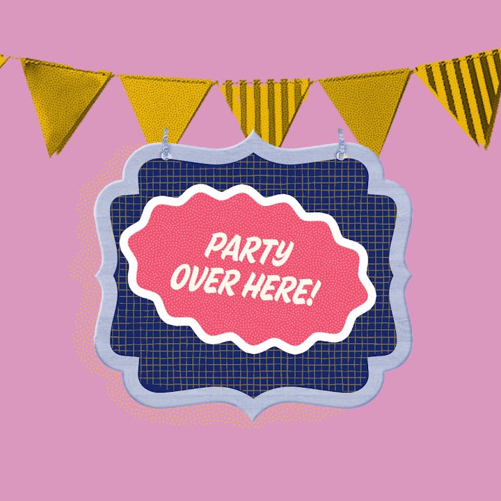 Yard sign set declaring that party is here from a birthday party checklist