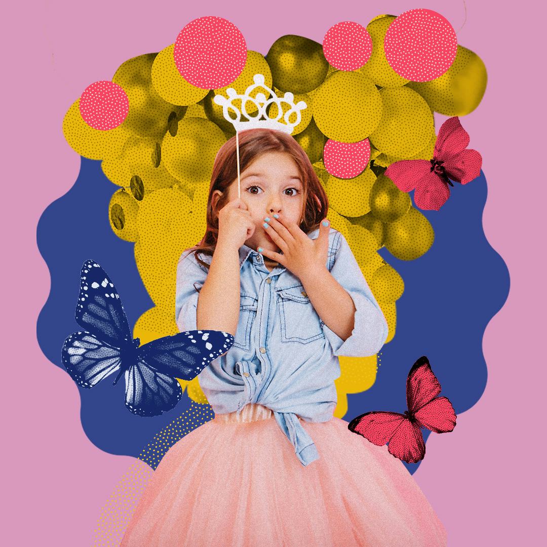 Little girl dressed like a princess for her birthday party