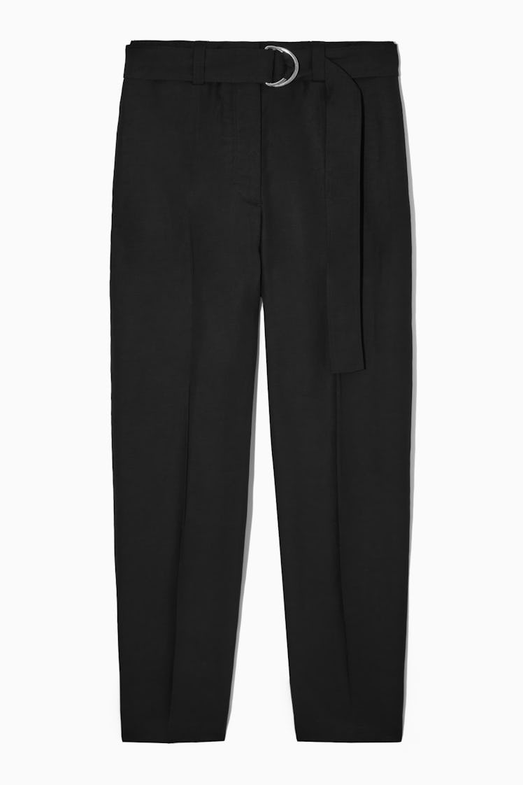 COS black high-waisted linen pants