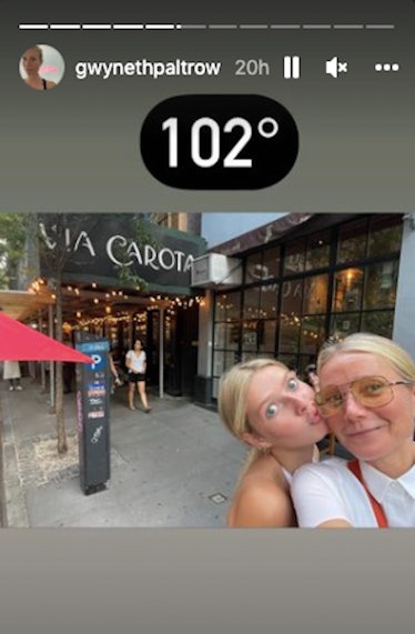 Gwyneth Paltrow posing with her daughter Apple Martin in front of Via Carota restaurant for Instagra...