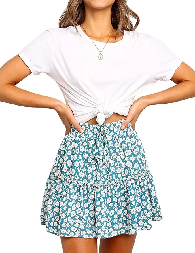 Relipop Floral Flared Short Skirt