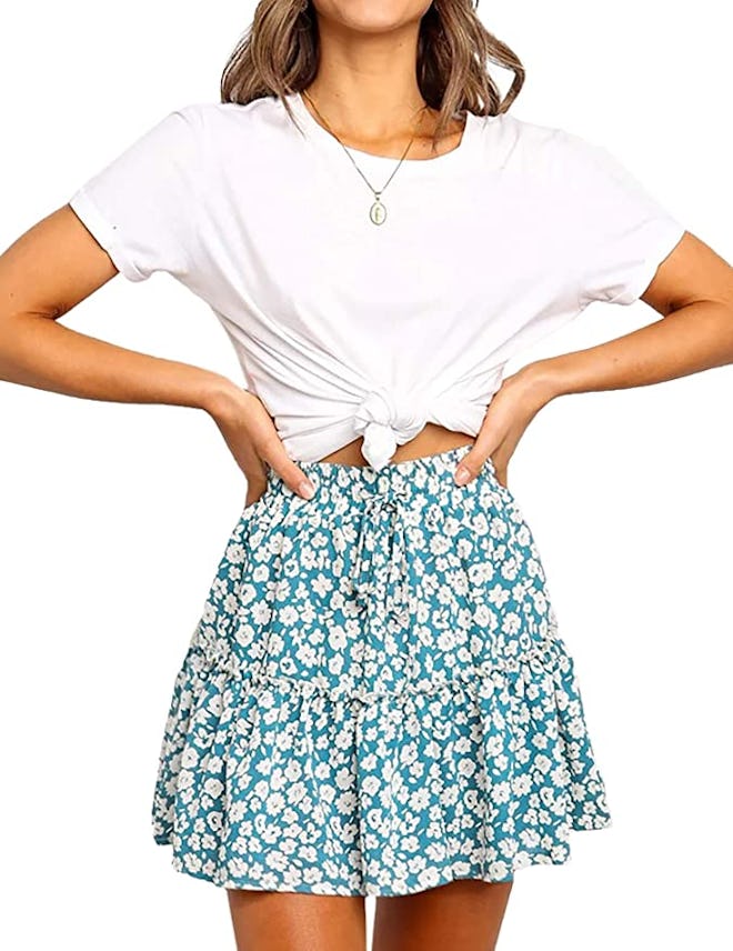 Relipop Floral Flared Short Skirt 