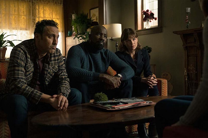 Aasif Mandvi as Ben Shakir, Mike Colter as David Acosta, and Katja Herbers as Kristen Bouchard in Ev...