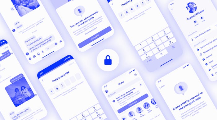 Screenshots of the Messenger encryption features