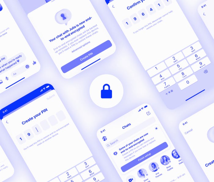 Screenshots of the Messenger encryption features