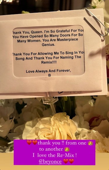 Beyonce's note to Madonna. 